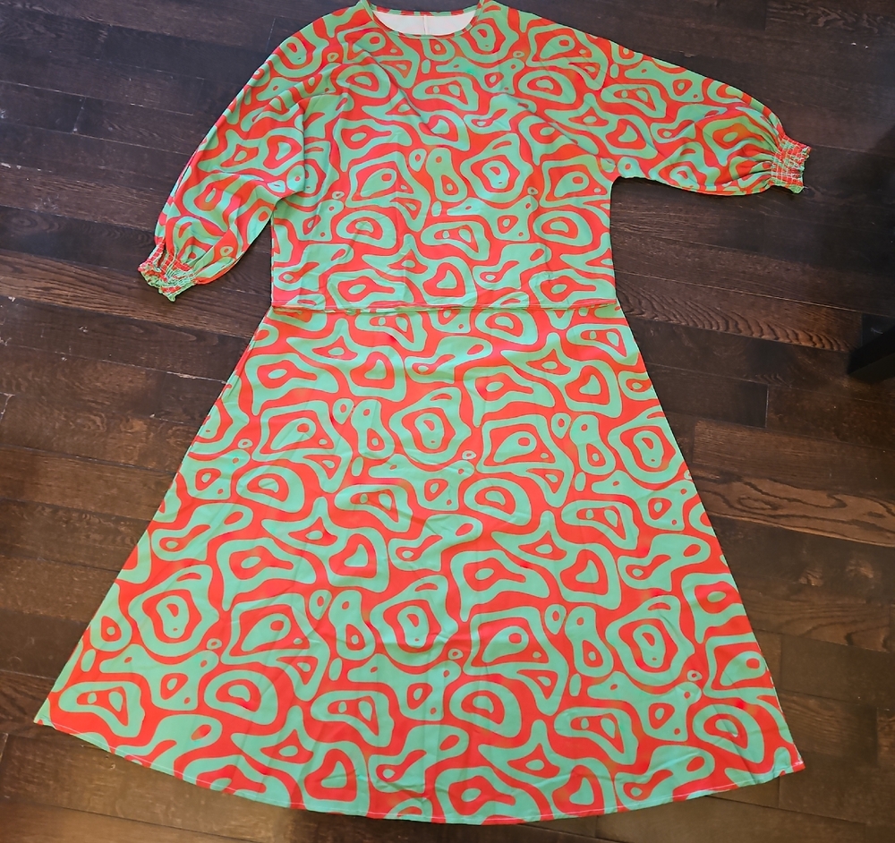 Vibrant Red and Green Patterned Dress